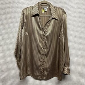Vintage K Arnold  Liquid Gold,Blouse Womens 18/20 Button Down Black Stripes Y2K